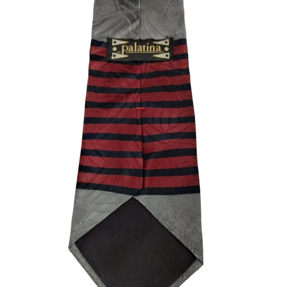 Retro Palatina Mens Vintage Silk Tie With Stripes and Geometric Leaf Patterns - Picture 6 of 6